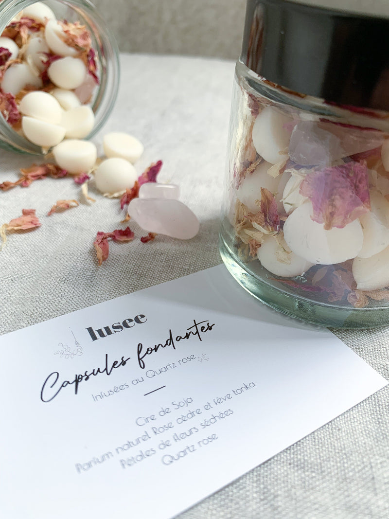 Fondant parfumé "Capsule" - Quartz rose & parfum Rose, Cèdre, Fève Tonka