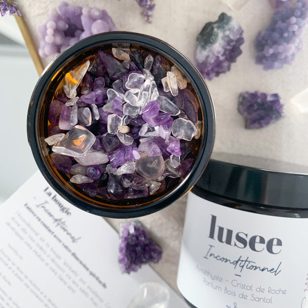 Bougies parfumées avec pierres naturelles de lithothérapie – Lusee