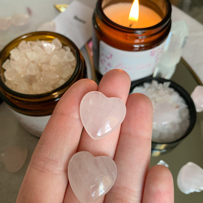 Bougie "Âme Soeur" - Coeur Quartz Rose & Parfum Gardénia Rose Jasmin